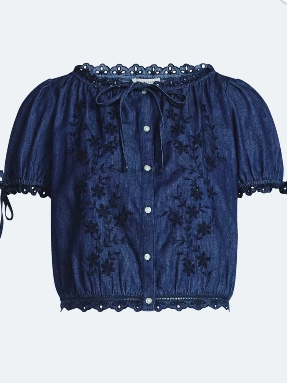 Free Assembly Embroidered Cropped Cotton Top with Short Sleeves XS